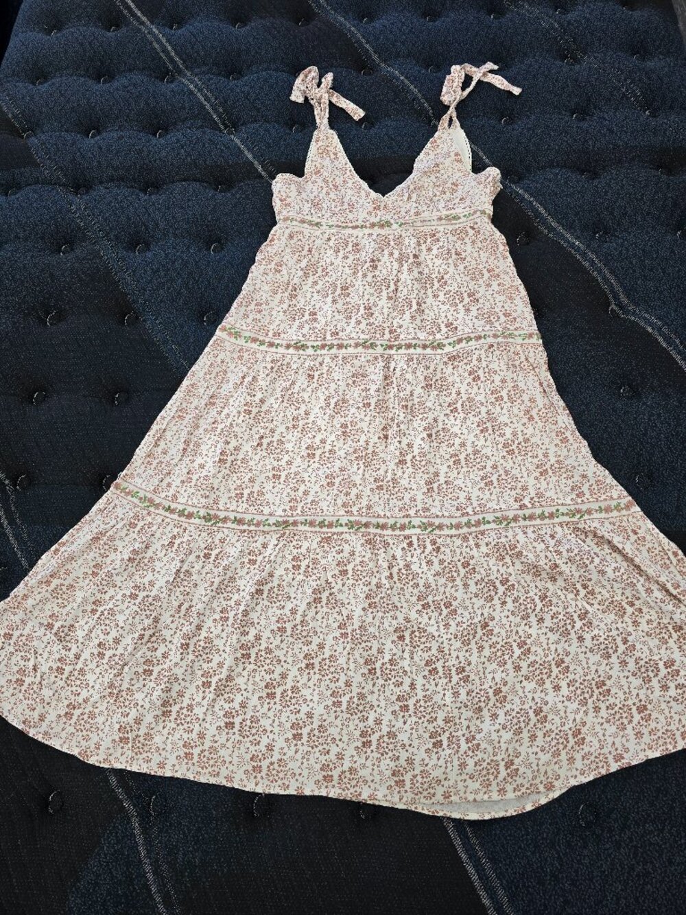 In Loom Women's Cream & Rosewood Pink Floral Print Tie-Shoulder Maxi Dress Large